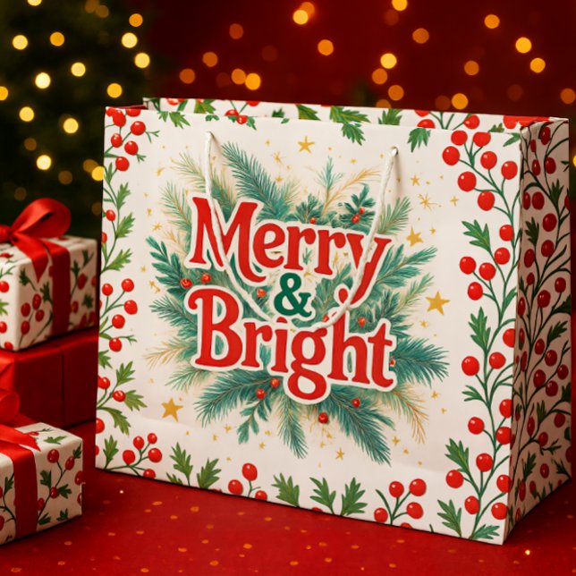 Merry & Bright Red White Christmas Große Geschenktüte (Von Creator hochgeladen)