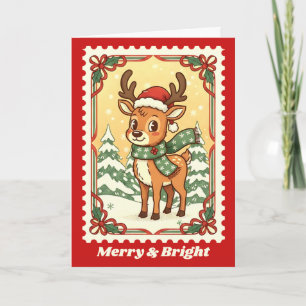 Merry & Bright Reindeer Christmas Postage Briefmar Feiertagskarte