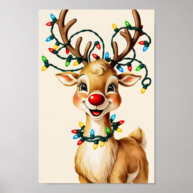 Merry & Bright Rentier Wall Art Print Poster (Vorne)