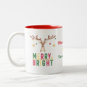 Merry & Bright Rentier Weihnachtsschmuck Geschenk Zweifarbige Tasse