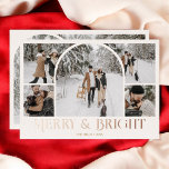 Merry Bright Retro Arch Foto Collage Folien Feiertagskarte<br><div class="desc">Erleben Sie die Weihnachtszeit mit unserer Weihnachtskarte "Merry & Bright". Front and Centre ist eine faszinierende Collage aus fünf Fotos, die mit einem Foto aus eigenem Bogen ausgestattet ist, das Ihre Lieblingsmomente schön anzeigt. Unten wird der festliche Gruß "Merry & Bright" kunstvoll in einem extravaganten Vintagen Schriftart mit dekorativen Elementen...</div>
