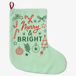Merry & Bright Retro Christmas Stocking | Festive  Großer Weihnachtsstrumpf