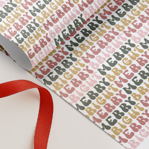 Merry & Bright Retro farbenfrohe Typografie Muster Geschenkpapier