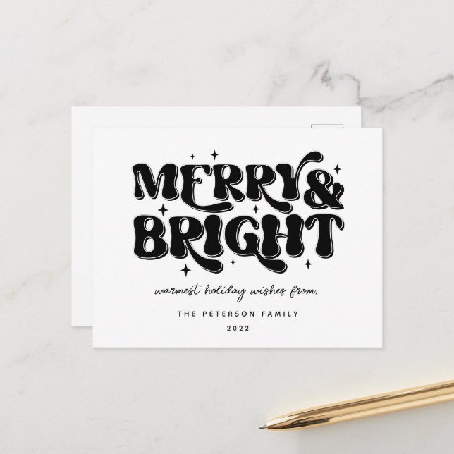 Merry & Bright Retro Feiertagspostkarte (Vorderseite/Rückseite Beispiel)