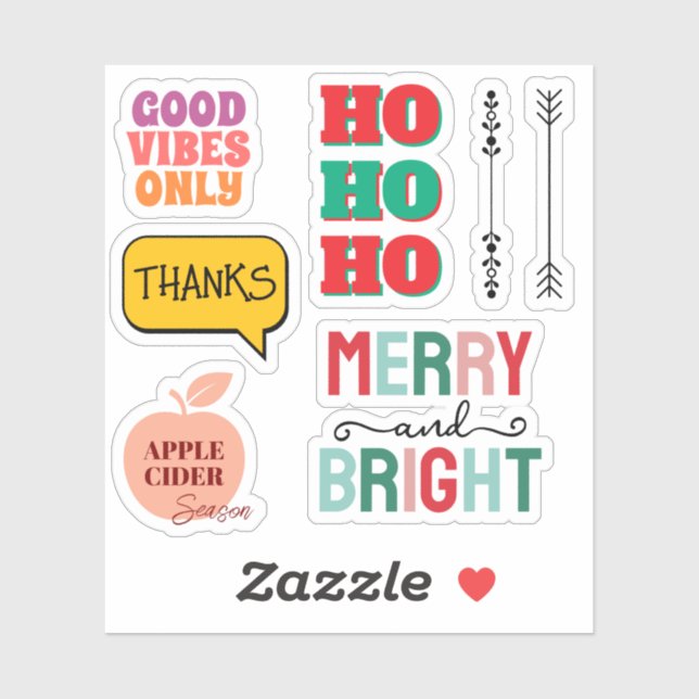 Merry & Bright—Retro Holiday Sticker Pack (Blatt)