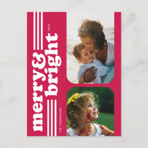 Merry & Bright Retro Magenta Foto Postkarte