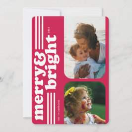 Merry & Bright Retro Magenta Holiday Foto Card Feiertagskarte