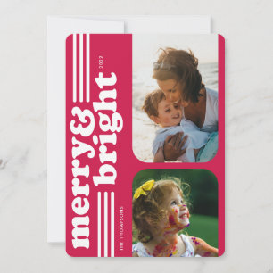 Merry & Bright Retro Magenta Holiday Foto Card Feiertagskarte