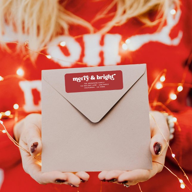Merry Bright Retro Red Christmas Rücksendeadresse (Von Creator hochgeladen)