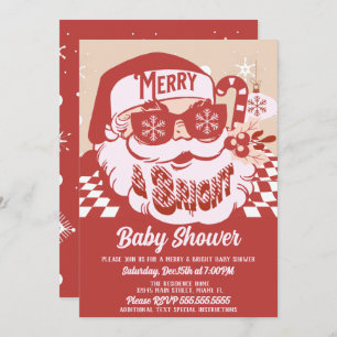 Merry Bright Retro Santa Christmas Baby Dusche Red Einladung