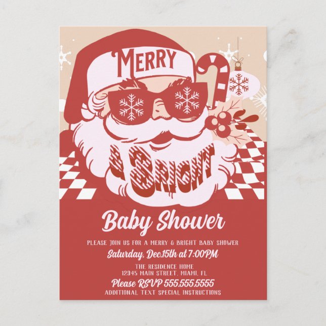 Merry Bright Retro Santa Christmas Baby Dusche Red Postkarte (Vorderseite)
