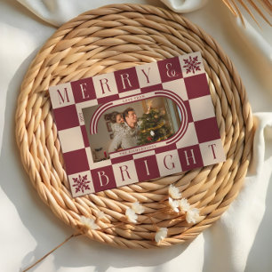 Merry & Bright Retro Schachbrett Foto Feiertagskarte