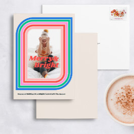 Merry & Bright Retro Stripe Holiday Foto Card Einladung