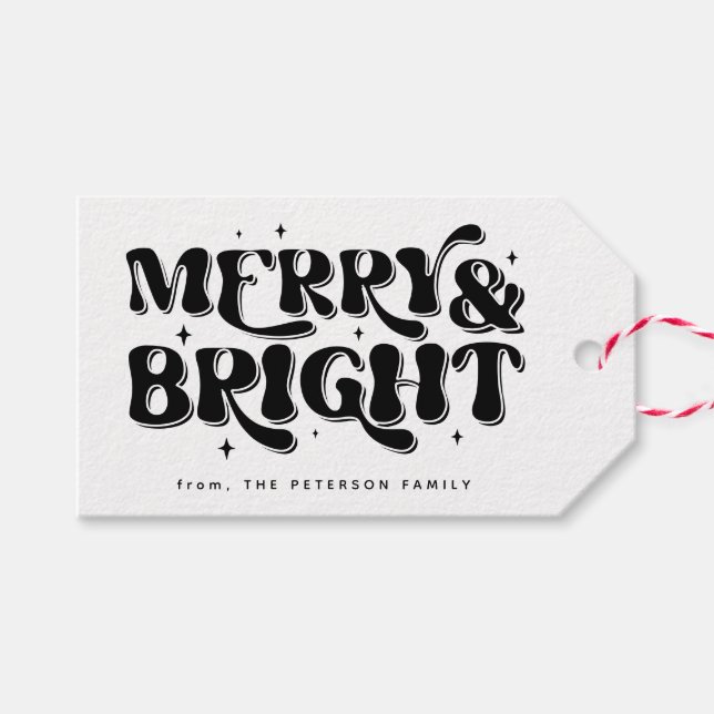 Merry & Bright Retro Weihnachten Geschenkanhänger (Vorderseite (Horizontal))