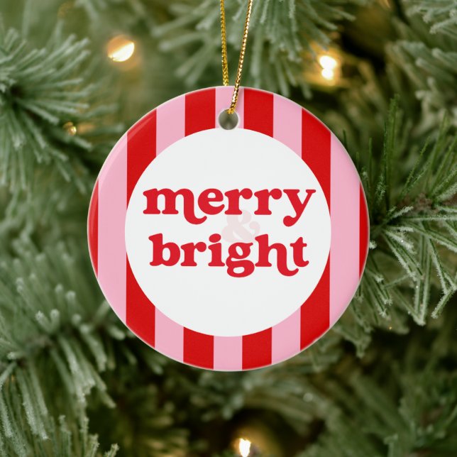 Merry & Bright Retro Weihnachten Keramik Ornament (Baum)