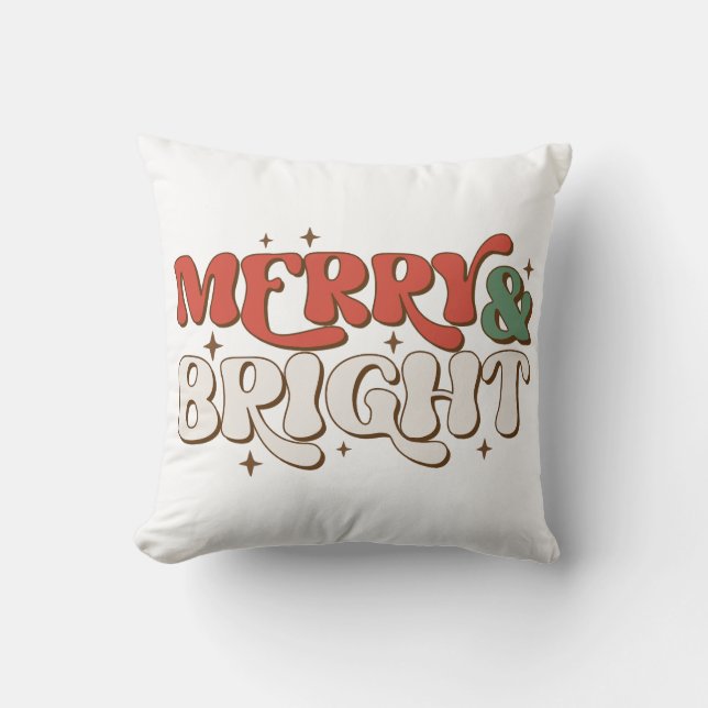 Merry & Bright Retro Weihnachten Kissen (Vorderseite)