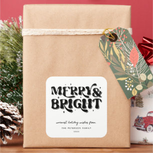 Merry & Bright Retro Weihnachten Quadratischer Aufkleber