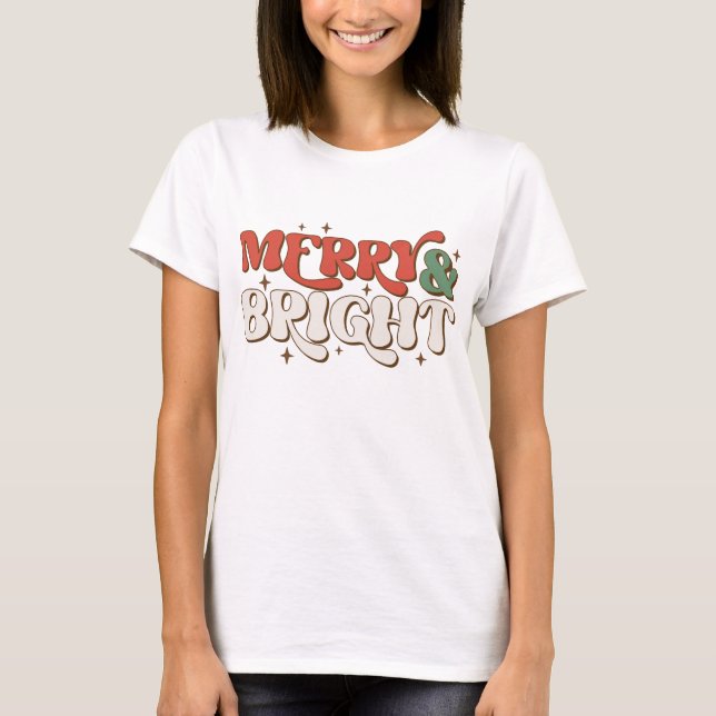 Merry & Bright Retro Weihnachten T-Shirt (Vorderseite)