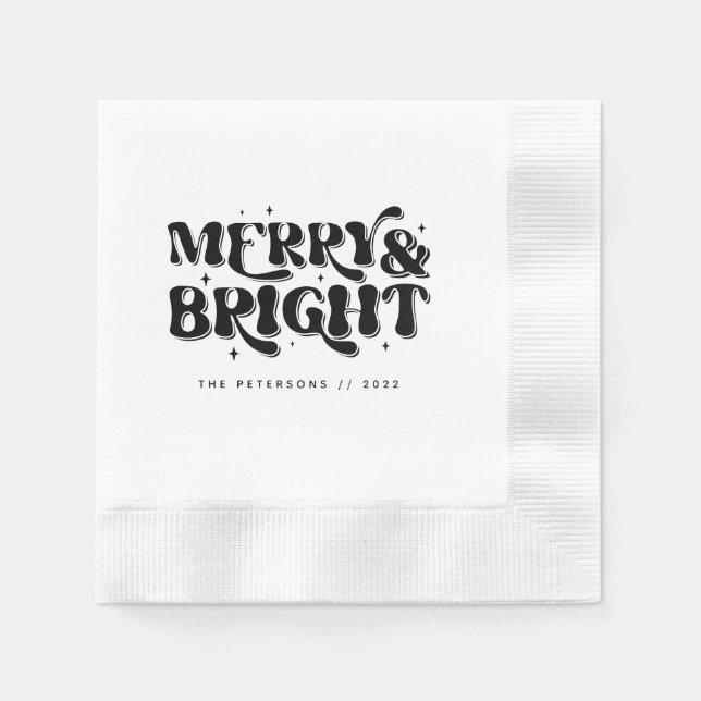 Merry & Bright Retro Weihnachts-Party Serviette (Vorderseite)