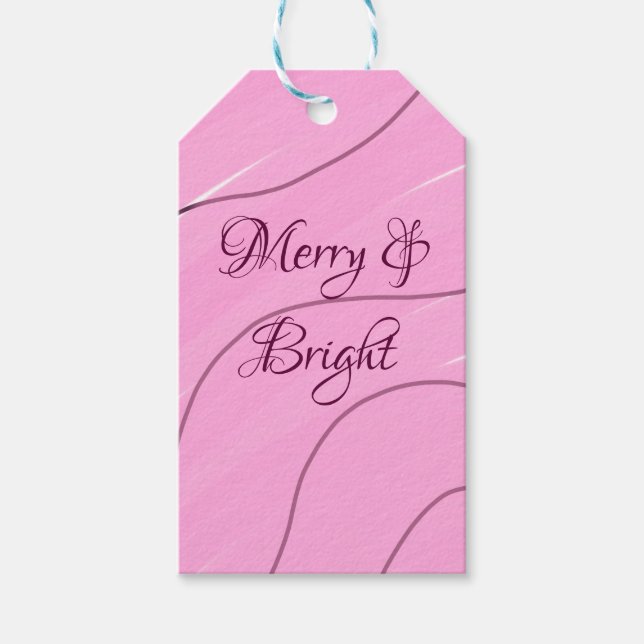 Merry & Bright rosa, lockig doodle Design mädchenh Geschenkanhänger (Vorderseite)