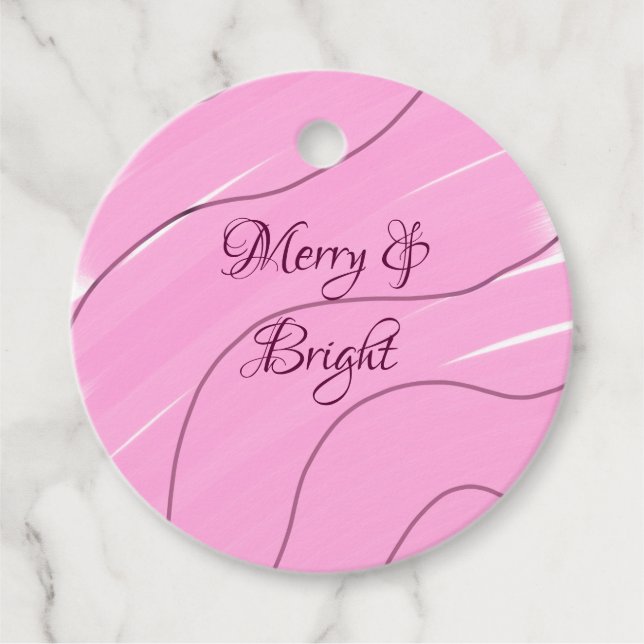 Merry & Bright rosa, lockig doodle Design mädchenh Geschenkanhänger (Vorderseite)