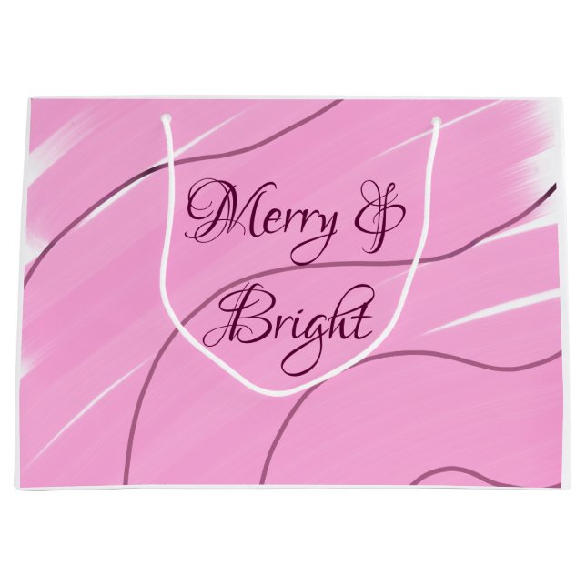 Merry & Bright rosa, lockig doodle Design mädchenh Große Geschenktüte (Vorderseite)