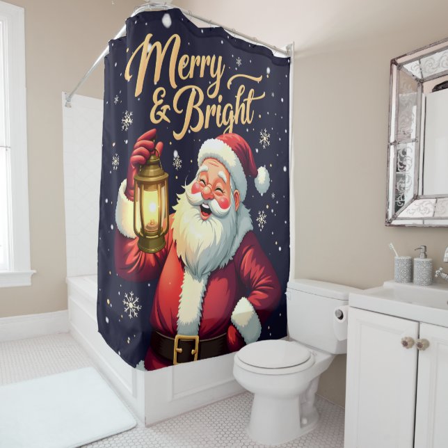 Merry Bright Santa Holding Lantern Illustration Duschvorhang (Beispiel)