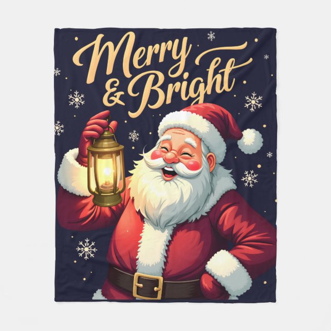 Merry Bright Santa Holding Lantern Illustration Fleecedecke (Vorderseite)