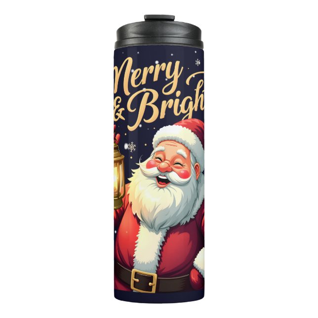 Merry Bright Santa Holding Lantern Illustration Thermosbecher (Vorderseite)