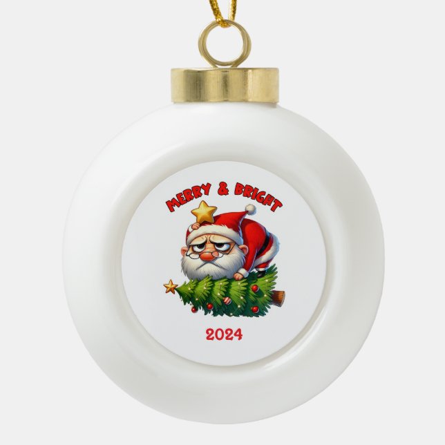 Merry & Bright Santa Keramik Kugel-Ornament (Vorderseite)
