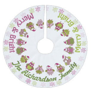 Merry & Bright Santa Owls DEIN NAME Tree Skirt Polyester Weihnachtsbaumdecke