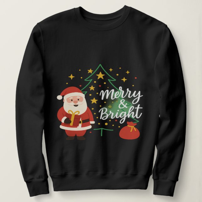 Merry & Bright Santa Weihnachtsbaum Sweatshirt Ges (Design vorne)
