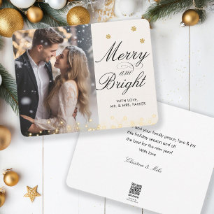 Merry & Bright! Script-Schriftart, Beiges Foto Feiertagskarte