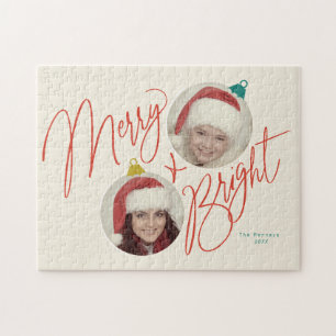 Merry & Bright Script und Foto Ornamente Design Puzzle