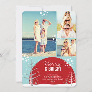 Merry & Bright Snow Trees Sterne Urlaubskarte Feiertagskarte