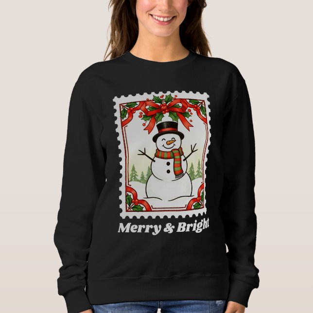 Merry & Bright Snowman Weihnachts-Postage-Briefmar Sweatshirt (Vorderseite)