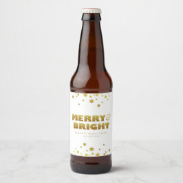 Merry & Bright | Spaß Weihnachten Weiß & Gold Bierflaschenetikett
