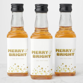 Merry & Bright | Spaß Weihnachten White & Gold Min Alkoholflaschenetikett