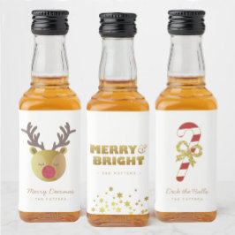 Merry & Bright | Spaß Weihnachten White & Gold Min Alkoholflaschenetikett