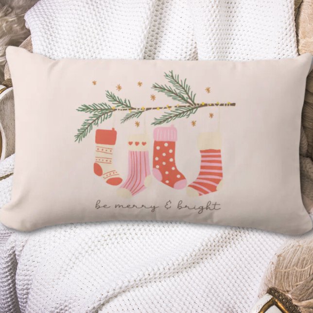 Merry & Bright Stilvoll Pink & Red Christmas Pillo Lendenkissen (Merry & Bright Stylish Pink & Red Christmas Pillow
)