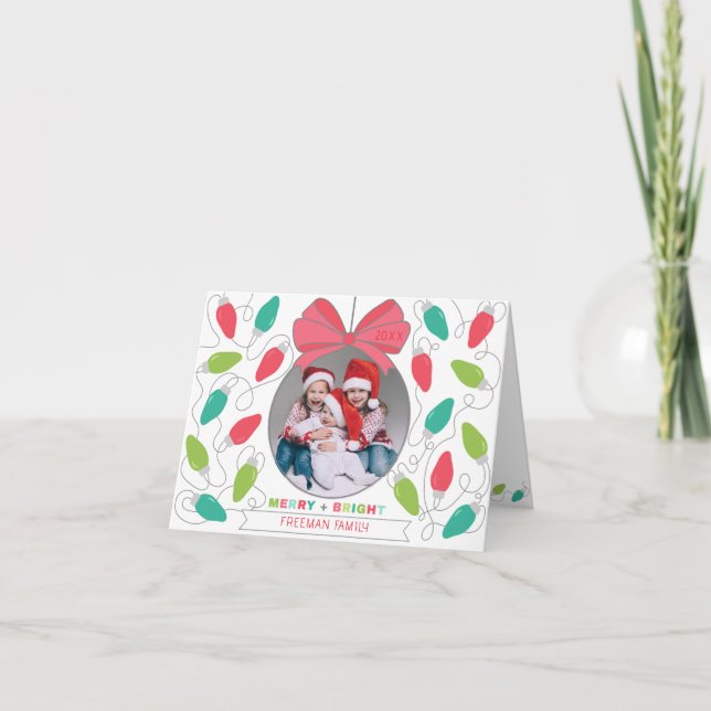 Merry + Bright String Lights Foto Card Karte (Vorderseite)
