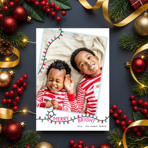 Merry + Bright String Lights - Holiday Foto Card Feiertagskarte