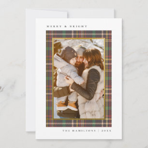 Merry & Bright Tartan Weihnachtsfamilien Foto Feiertagskarte