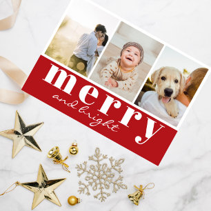 Merry Bright Three Foto Red White Christmas Feiertagskarte