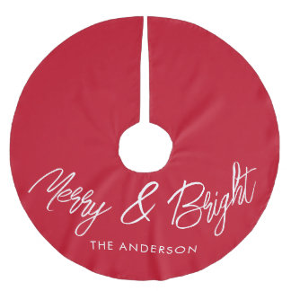 Merry-Bright-Typografie-Script rot Polyester Weihnachtsbaumdecke