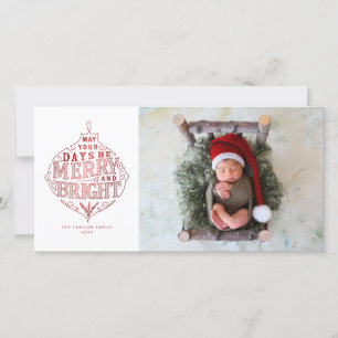Merry & Bright Typografie Weihnachtsschmuck Foto Feiertagskarte