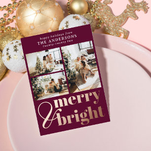 Merry & Bright Typografie Weihnachtswein Berry Folien Feiertagskarte