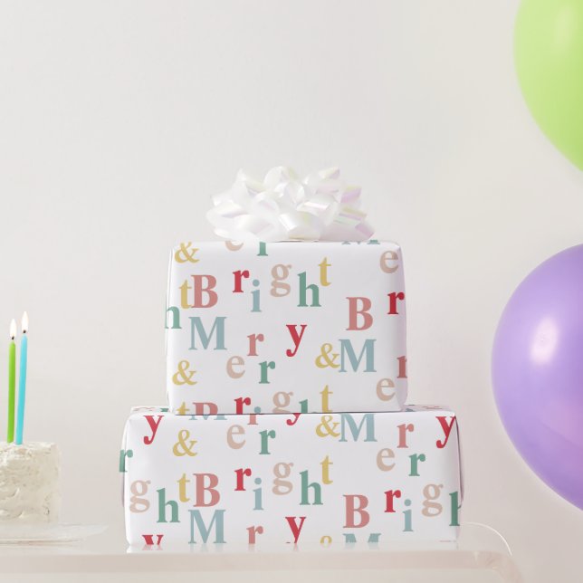Merry & Bright typografische Farbe Geschenkpapier (Partygeschenke)