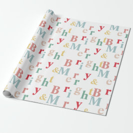 Merry & Bright typografische Farbe Geschenkpapier