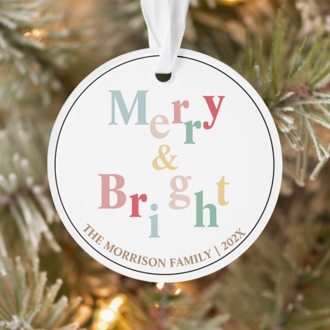 Merry & Bright typografische Farbe Ornament (Baum)